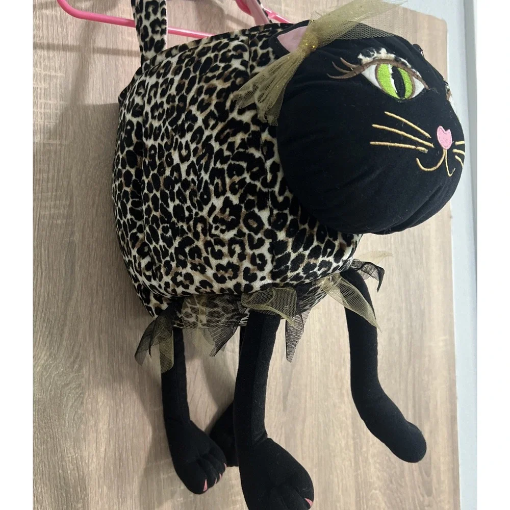 The Children's Place Leopard Print Black Plush Cat Treat Bucket‎ Bag Meow Works